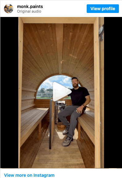 monk.paints Instagram post — outdoor sauna install