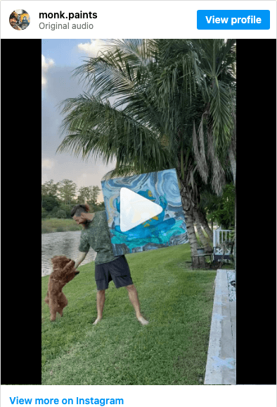 monk.paints Instagram post — painting outdoors with dog